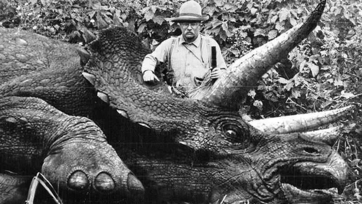 Real Photo of Theodore Roosevelt Posing with Last Triceratops?