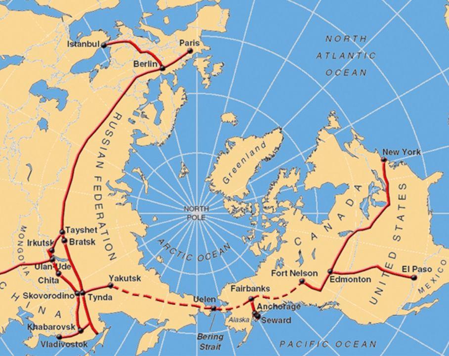 Russian-proposed railway from New York to Paris