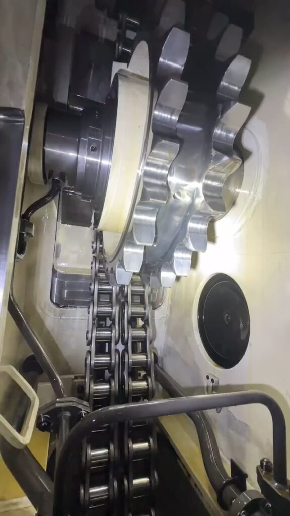 The chain drive on a ships engine, recorded by someone physically inside the engine.