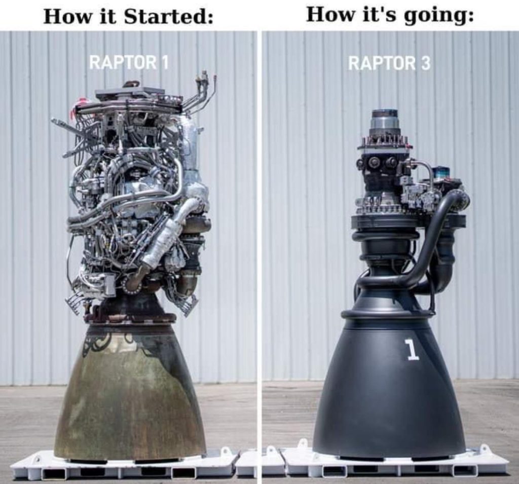 SpaceX Raptor Engines before and after