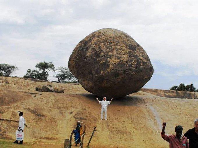 Krishna Butterball is a massive 250 ton and 20ft high rock boulder on a slippery slope of a hill on less than 4ft base didn’t rolled downhill and is i…