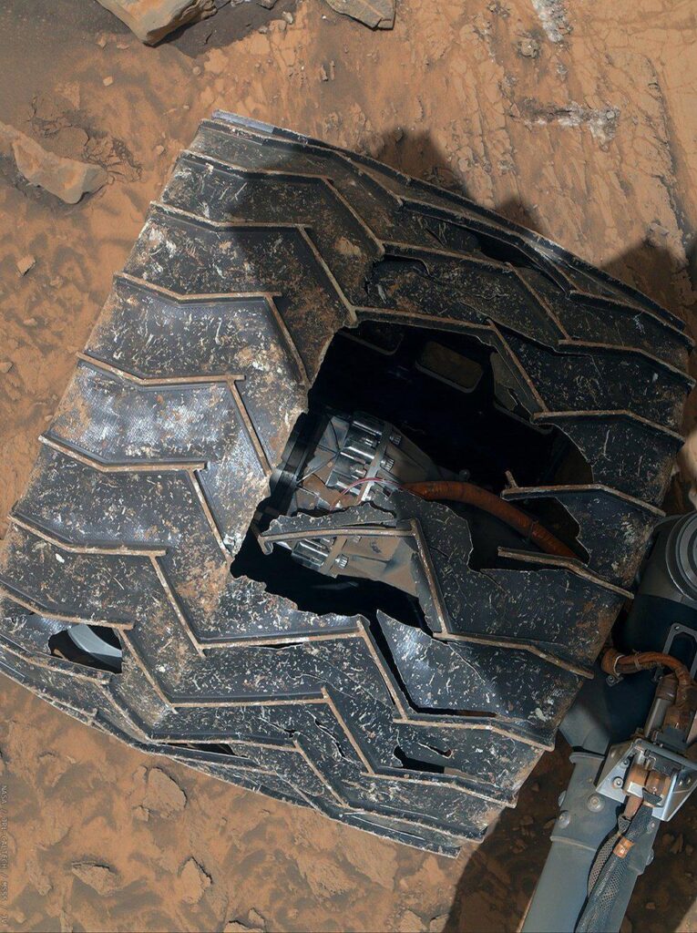 One of the Curiosity Rover’s wheels after traversing Mars for 11yrs