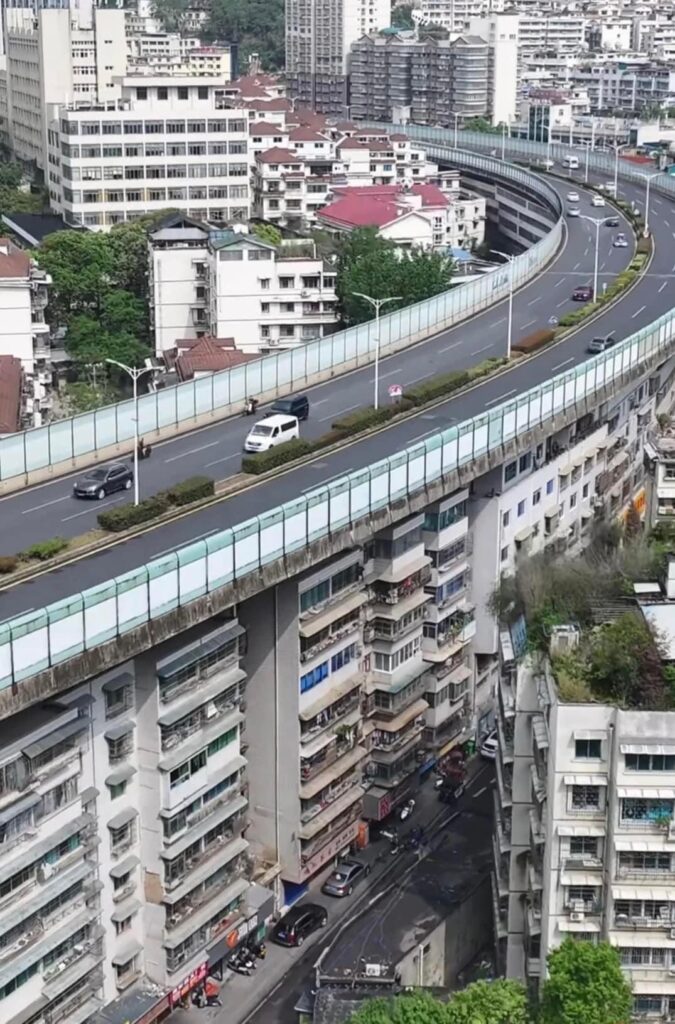 Highway built over apartments in China