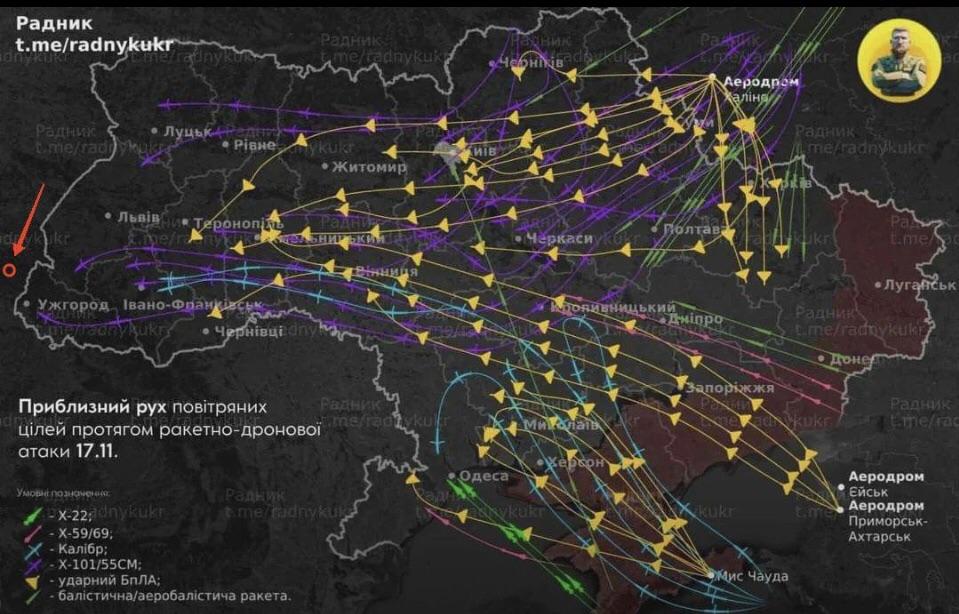 This is what Russia’s enormous attack on Ukraine looked like yesterday. I marked my house (in Slovakia) with red arrow (far left).