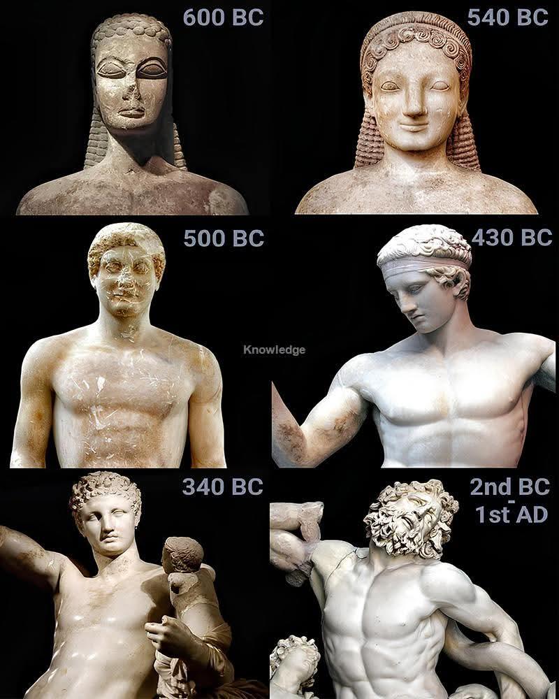 The 600 year evolution from Ancient Greek sculptures is absolutely mind-blowing!!!