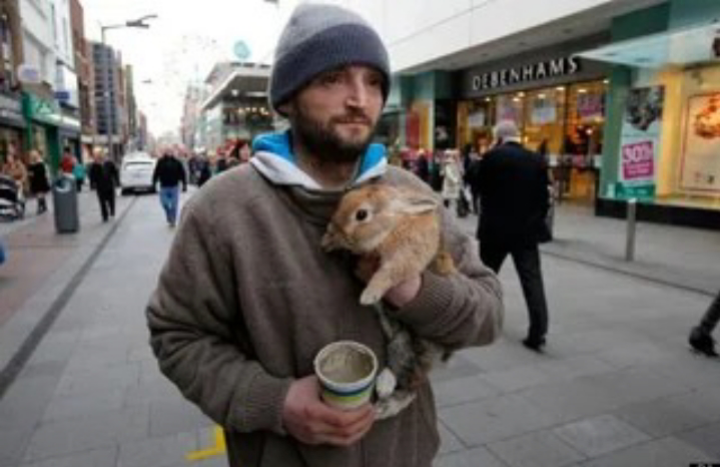 This Homeless man’s rabbit was thrown over a bridge by a passerby and he immediately jumped into the river to save her. He won an award, was given ani…