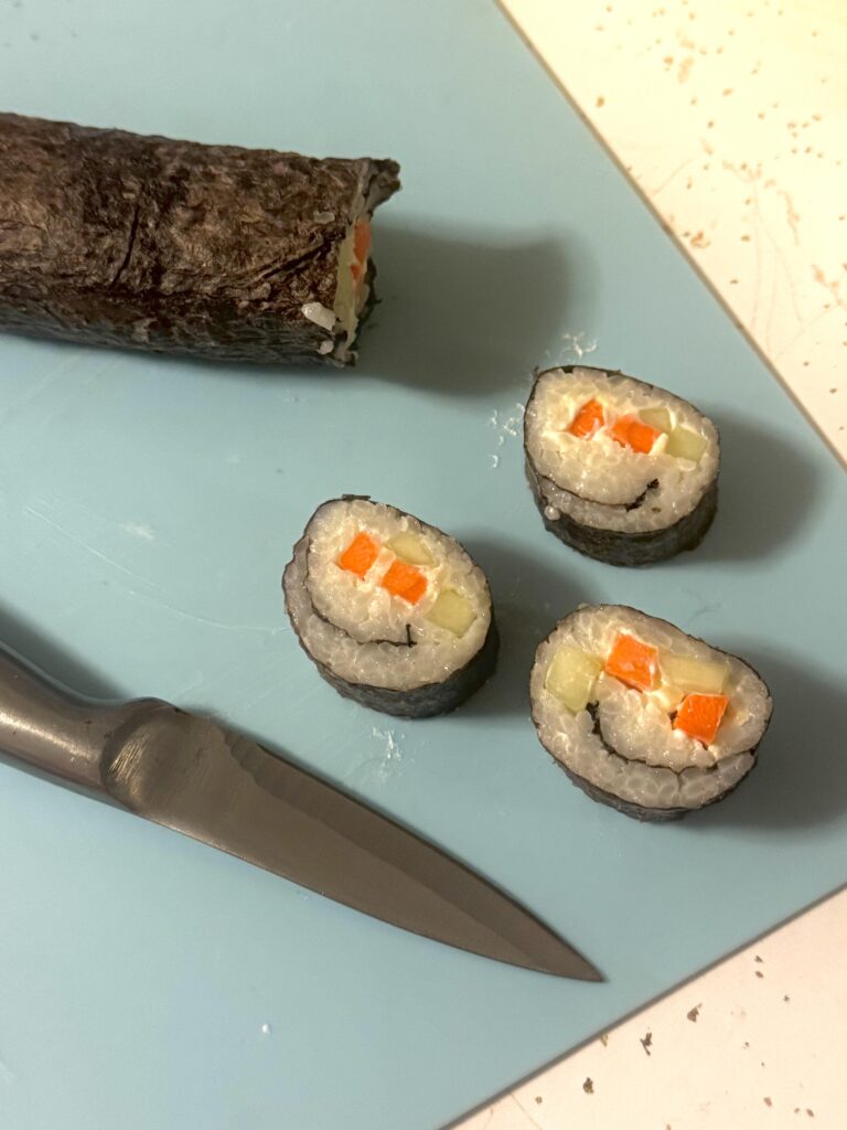 The sushi I made with my fiancée last night rolled into a smiley face