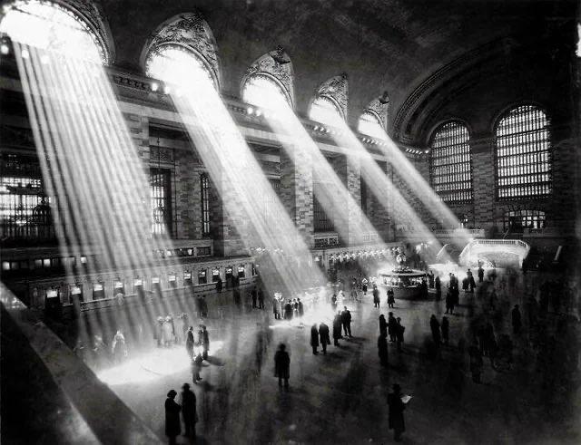 It is no longer possible to see this, as the buildings outside block the sun. Grand Central, NYC, 1929 Photo by Louis Faurer