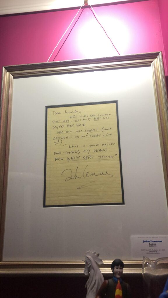 A letter John Lennon wrote to his dry cleaner regarding the cause of his “yellow” white shirt