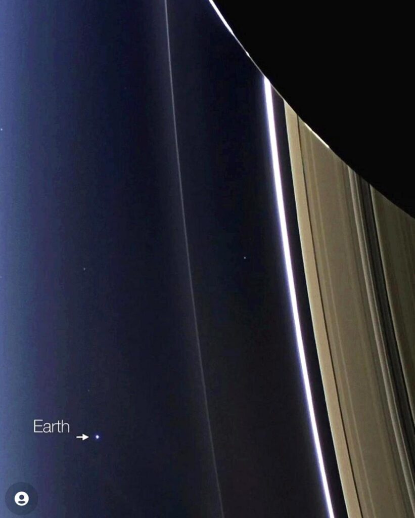 Earth seen through the rings of Saturn