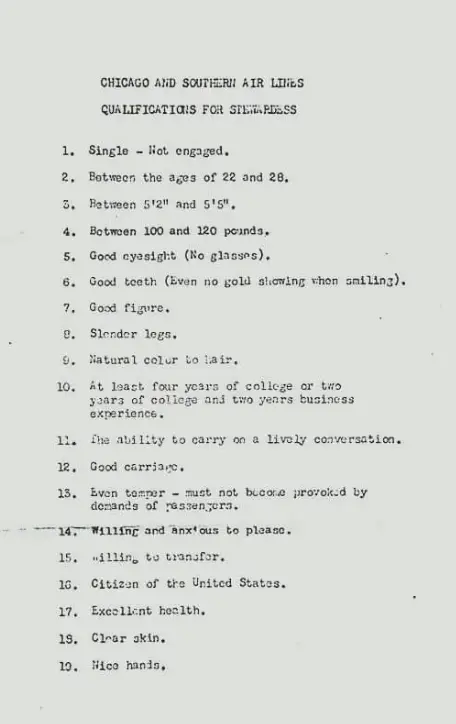 Requirements for being a flight attendant in 1954