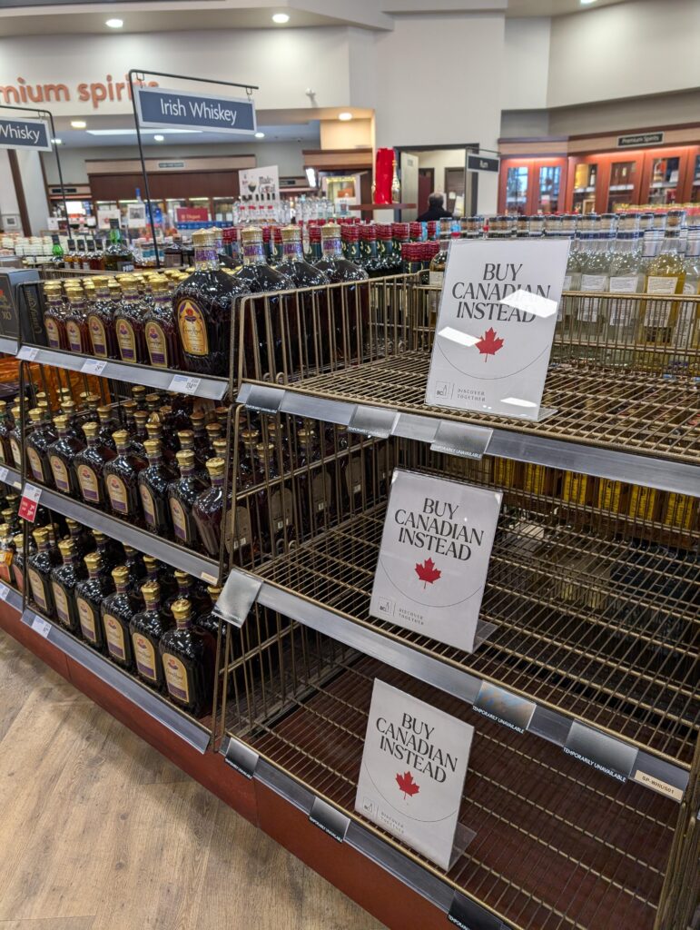 Liquor Stores in British Columbia have pulled alcohol from Republican states off the shelves in response to the Trump tariffs.