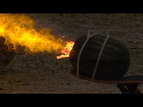 Rocket-Propelled Skateboard using a Melon – The Slow Mo Guys