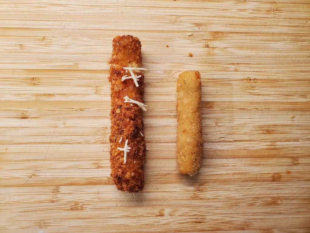 The stark difference between clearly housemade and clearly frozen mozzarella sticks I got at different bars last week