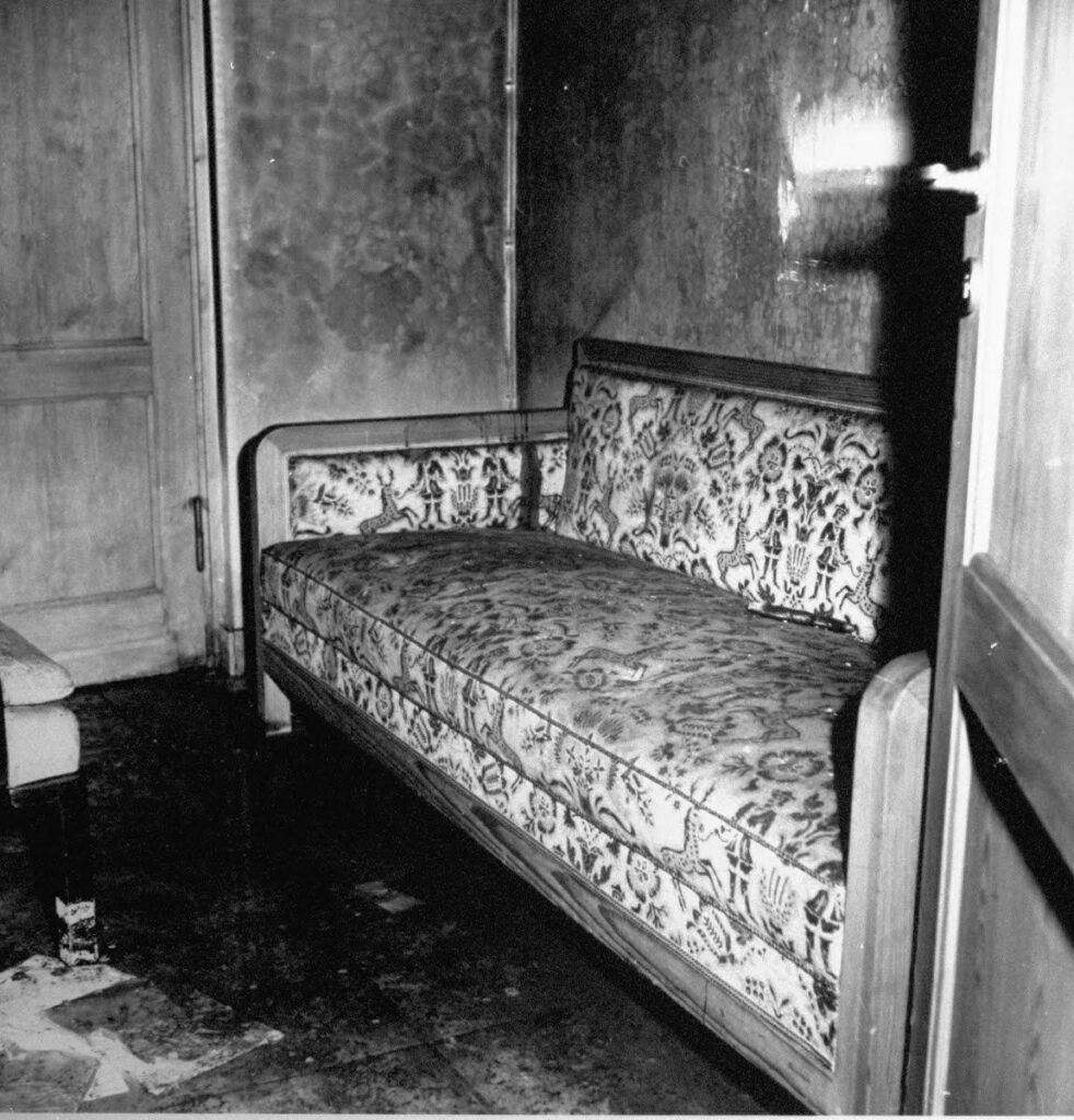 Couch In The Führerbunker, Where According To Eyewitness Testimony Adolf Shot Himself and Eva Braun Took Cyanide.