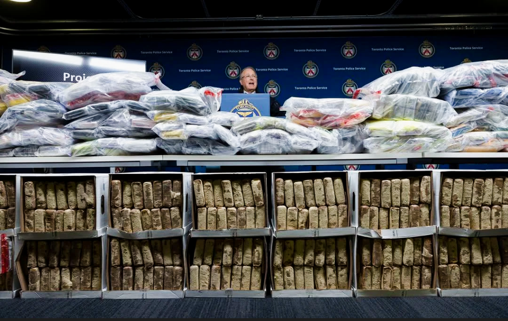 Canadian authorities showcase 835 kilograms of seized drugs smuggled from the US into Canada